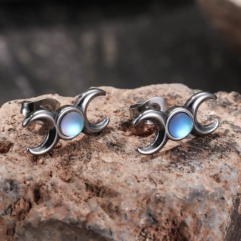 Simple Triple Moon Goddess Stainless Steel Earrings | Gthic.com