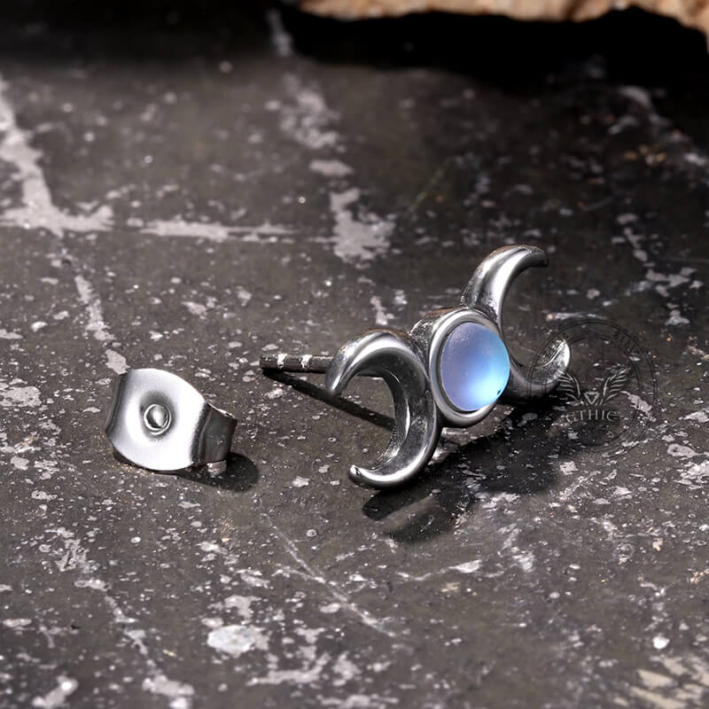 Simple Triple Moon Goddess Stainless Steel Earrings
