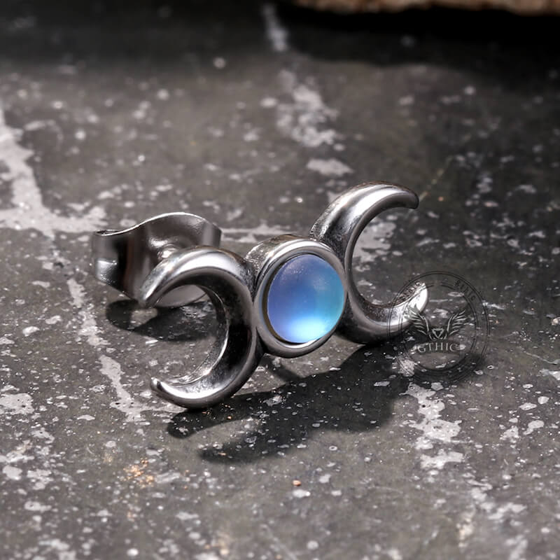 Simple Triple Moon Goddess Stainless Steel Earrings | Gthic.com