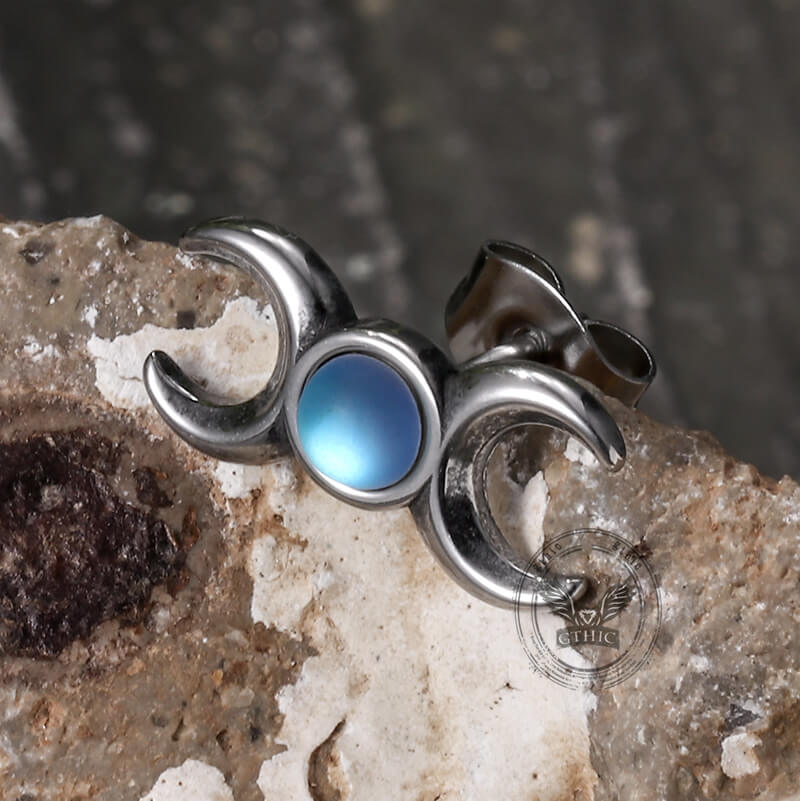 Simple Triple Moon Goddess Stainless Steel Earrings | Gthic.com