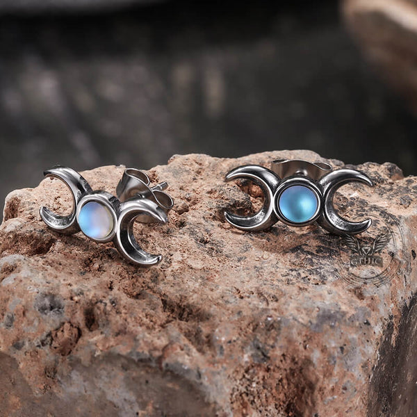 Simple Triple Moon Goddess Stainless Steel Earrings | Gthic.com