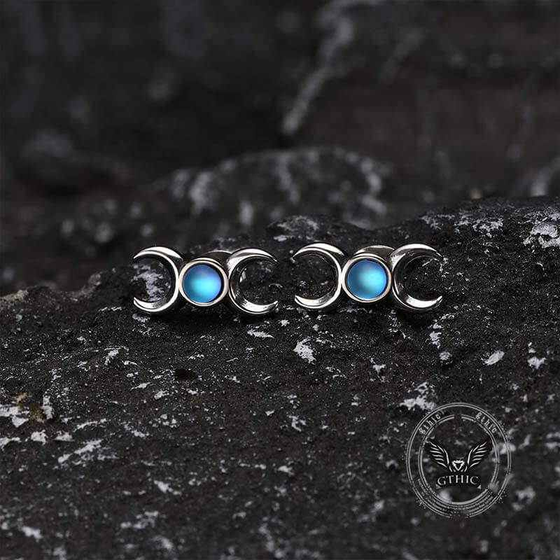 Simple Triple Moon Goddess Stainless Steel Earrings