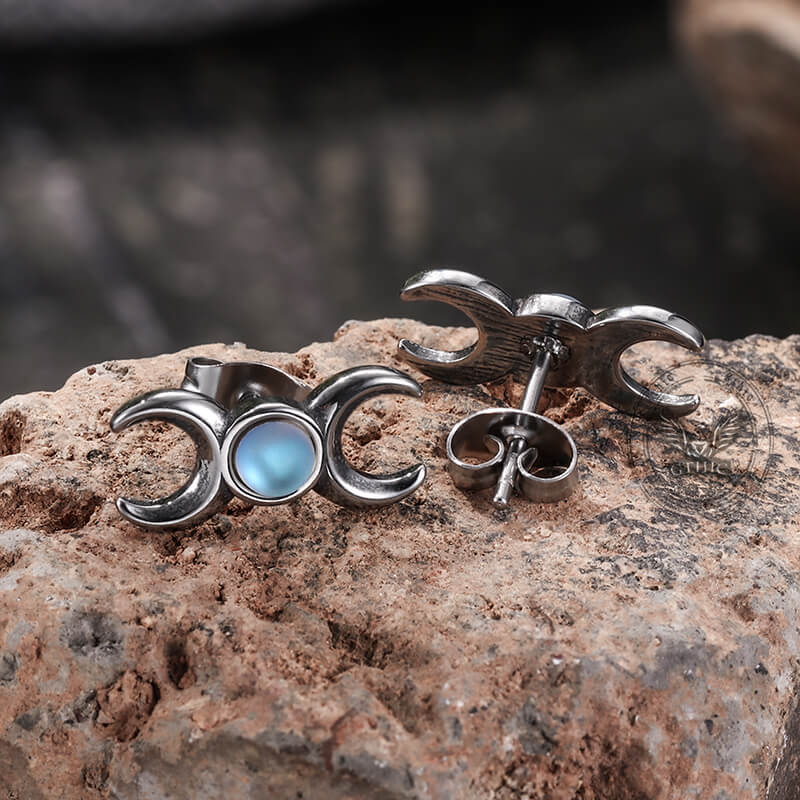 Simple Triple Moon Goddess Stainless Steel Earrings | Gthic.com