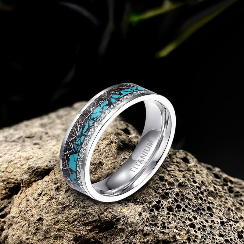 Turqoise Inlay Rings Simple Turquoise Inlaid Titanium Engagement Ring – GTHIC