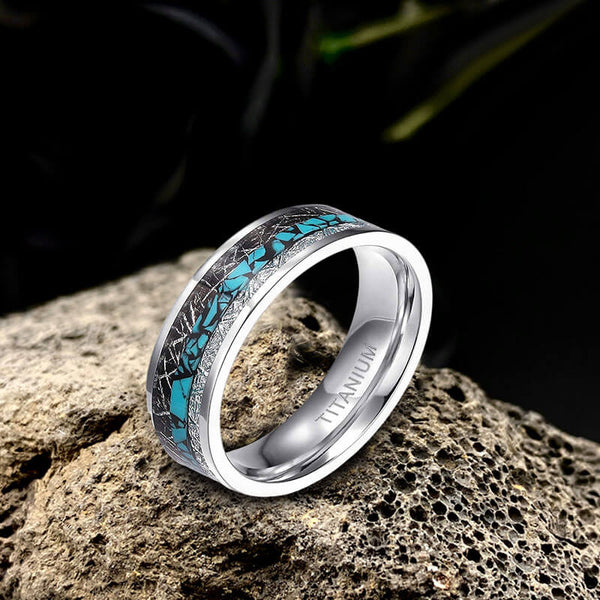 Simple Turquoise Inlaid Titanium Engagement Ring | Gthic.com