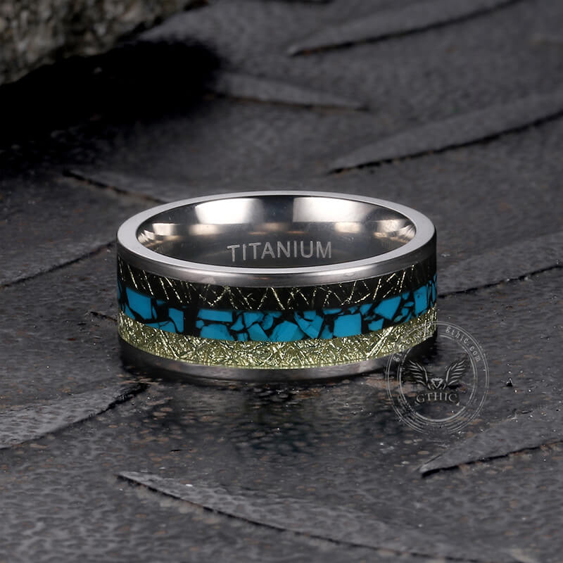 Simple Turquoise Inlaid Titanium Engagement Ring | Gthic.com