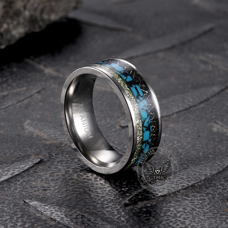 Simple Turquoise Inlaid Titanium Engagement Ring