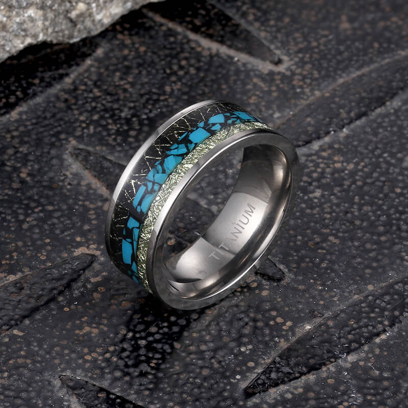 Simple Turquoise Inlaid Titanium Engagement Ring | Gthic.com