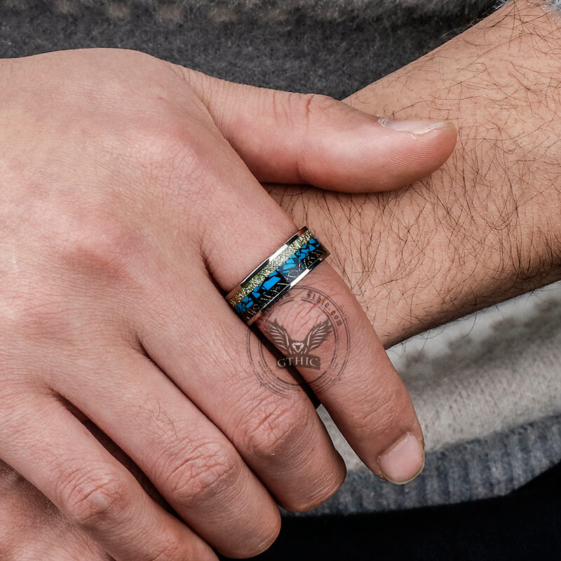 Simple Turquoise Inlaid Titanium Engagement Ring