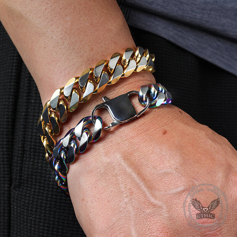 Simple Two-tone Cuban Link Stainless Steel Bracelet