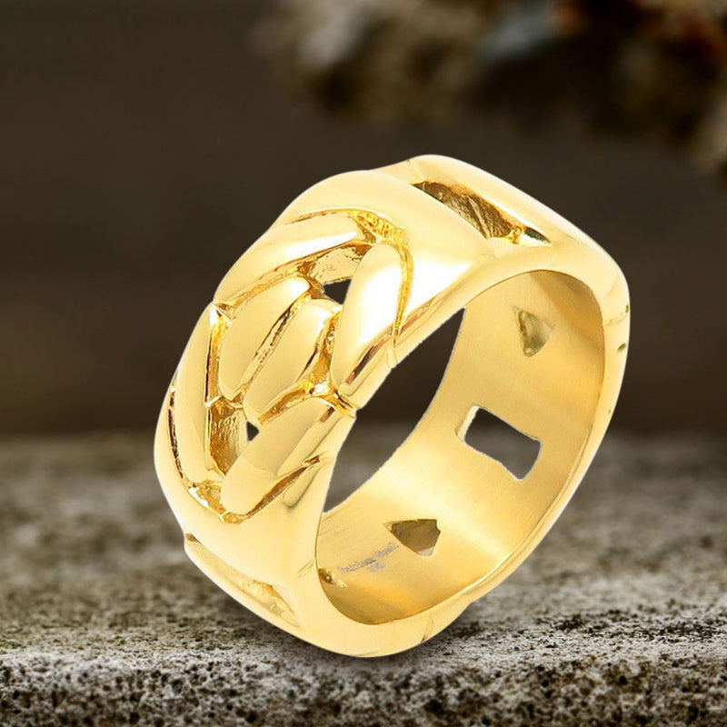 Simple V-shaped Emperor Chain Couple Stainless Steel Ring | Gthic.com