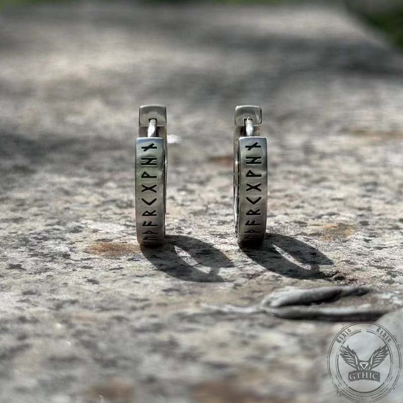 Simple Viking Runes Zircon Sterling Silver Stud Earrings