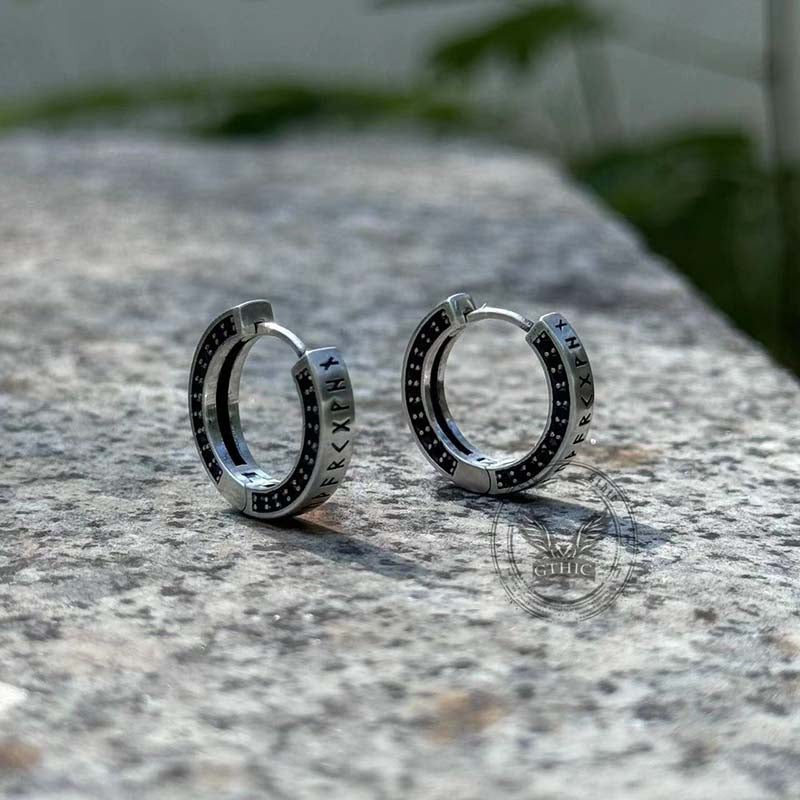 Simple Viking Runes Zircon Sterling Silver Stud Earrings