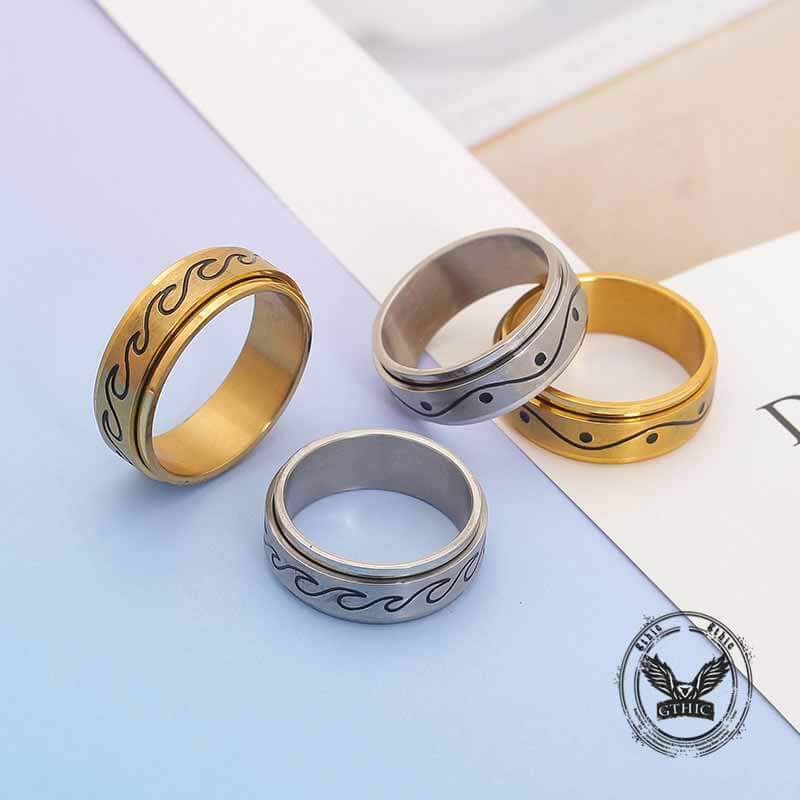 Simple Wave Pattern Stainless Steel Spinner Ring 01 | Gthic.com