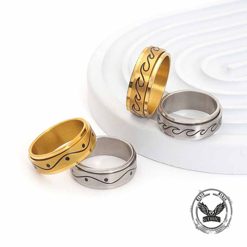 Simple Wave Pattern Stainless Steel Spinner Ring 03 | Gthic.com