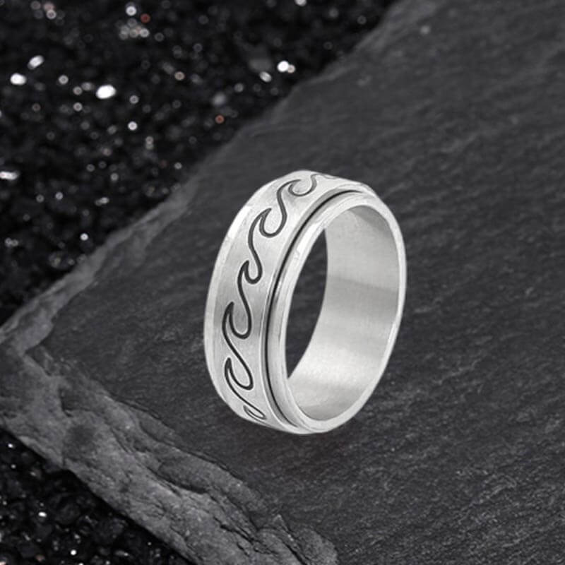 Simple Wave Pattern Stainless Steel Spinner Ring
