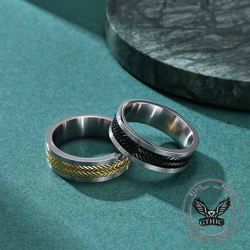 Simple Wheat Ear Pattern Stainless Steel Spinner Ring 01 | Gthic.com