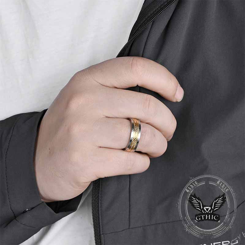 Simple Wheat Ear Pattern Stainless Steel Spinner Ring 02 | Gthic.com