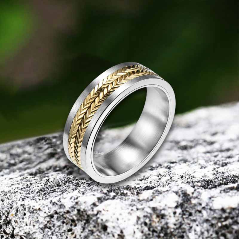 Simple Wheat Ear Pattern Stainless Steel Spinner Ring 03 | Gthic.com