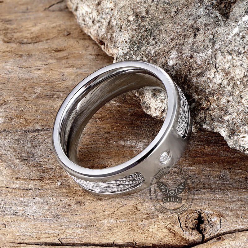 Simple Wire Rope Design Zircon Stainless Steel Ring