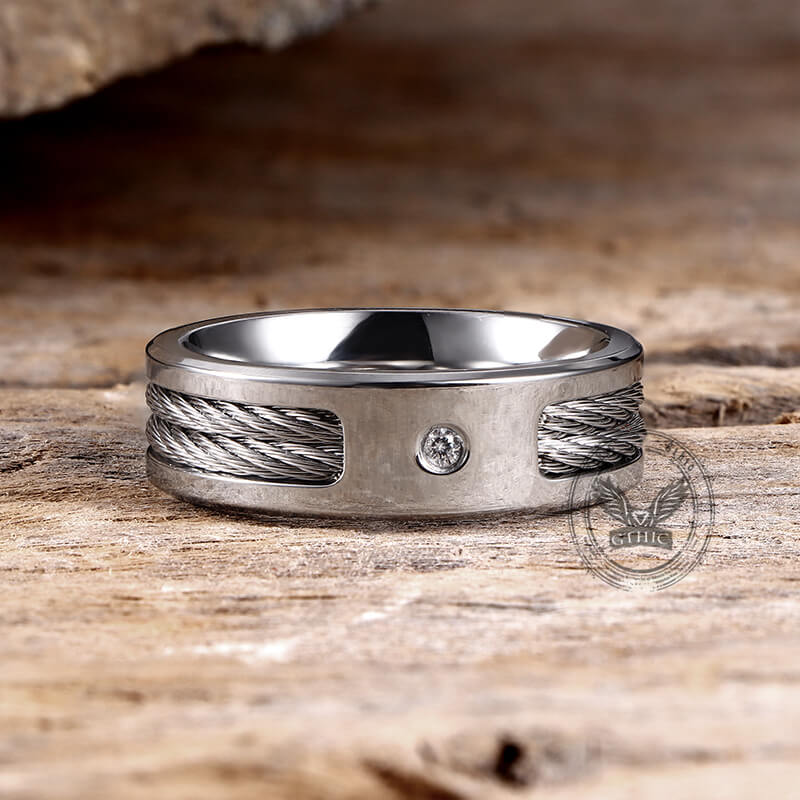 Simple Wire Rope Design Zircon Stainless Steel Ring