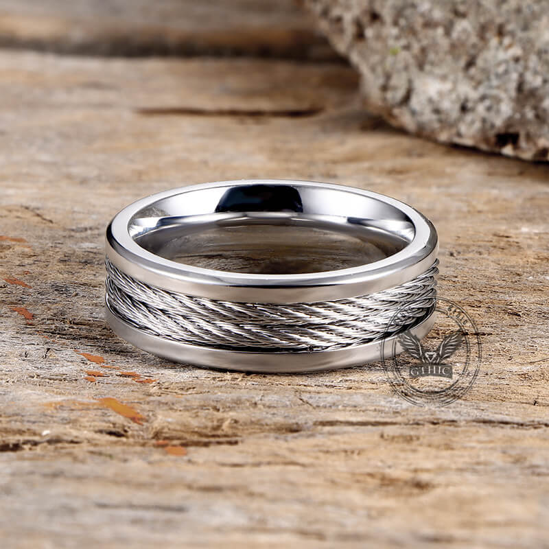 Simple Wire Rope Design Zircon Stainless Steel Ring