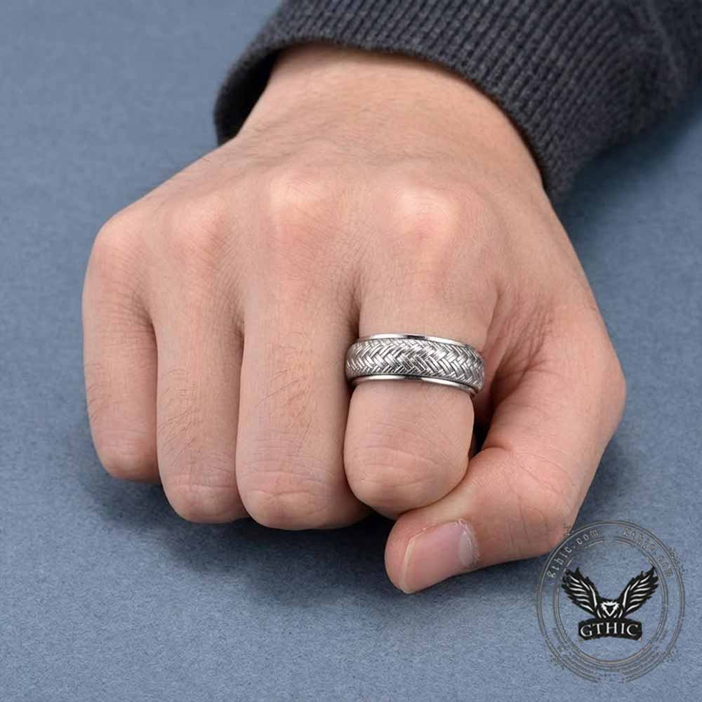 Simple Woven Pattern Stainless Steel Spinner Ring | Gthic.com