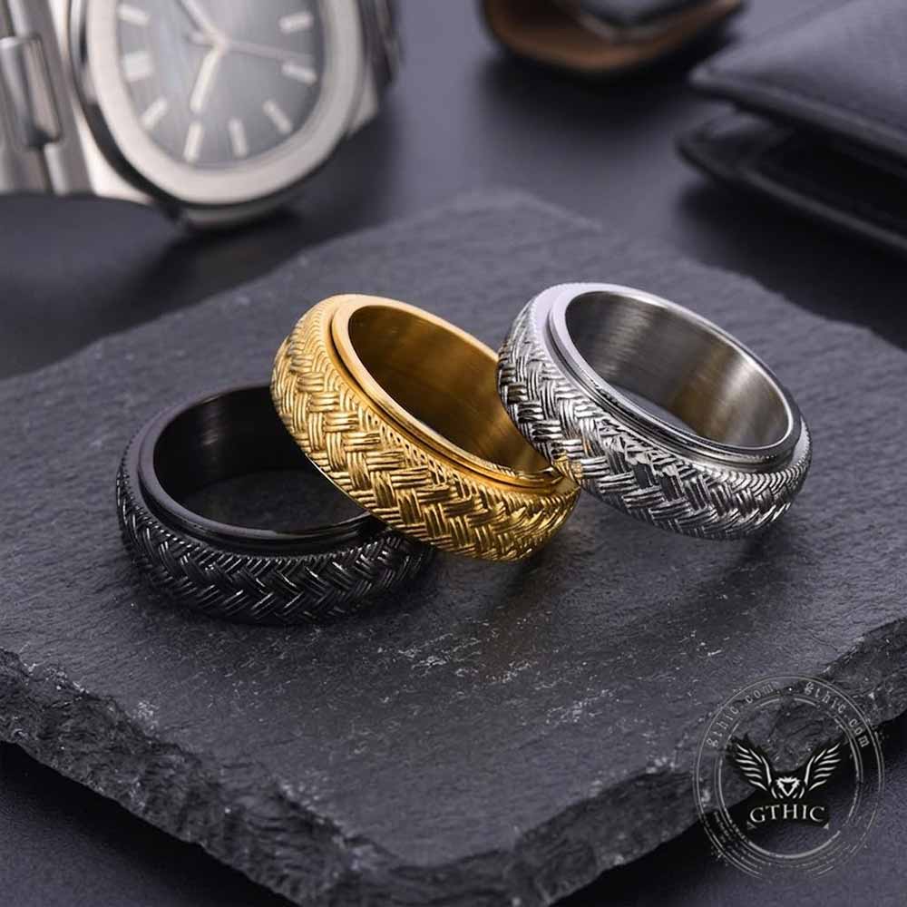 Simple Woven Pattern Stainless Steel Spinner Ring | Gthic.com