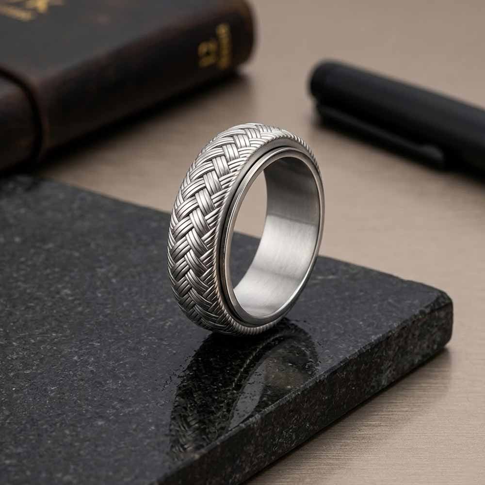 Simple Woven Pattern Stainless Steel Spinner Ring