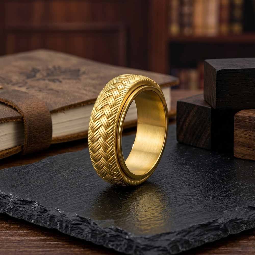Simple Woven Pattern Stainless Steel Spinner Ring