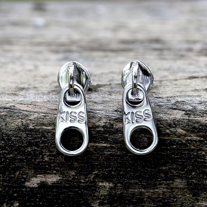 Simple Zipper Kiss Stainless Steel Stud Earrings | Gthic.com