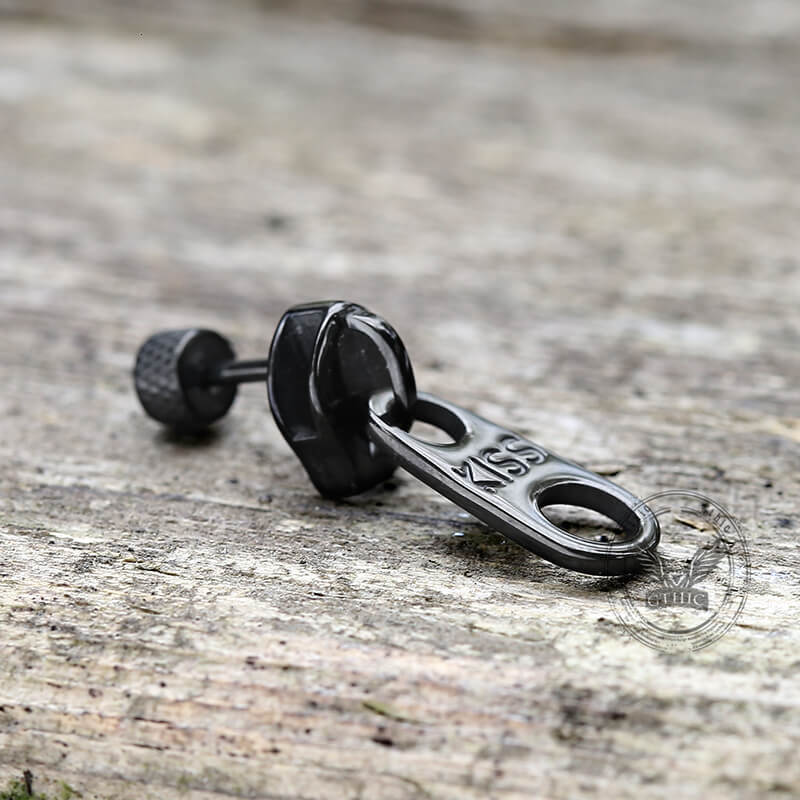 Simple Zipper Kiss Stainless Steel Stud Earrings | Gthic.com