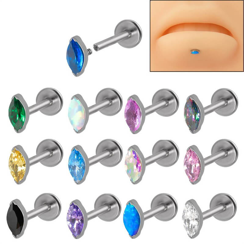 Simple Zircon G23 Titanium Lip Studs Earring 01 | Gthic.com
