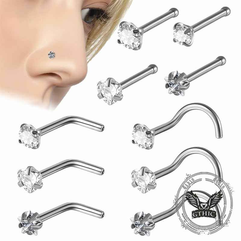 Simple Zircon Inlaid G23 Titanium Nose Stud 01 | Gthic.com