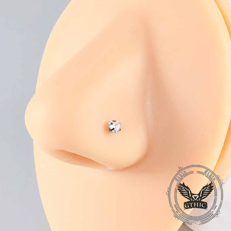 Simple Zircon Inlaid G23 Titanium Nose Stud 02 | Gthic.com