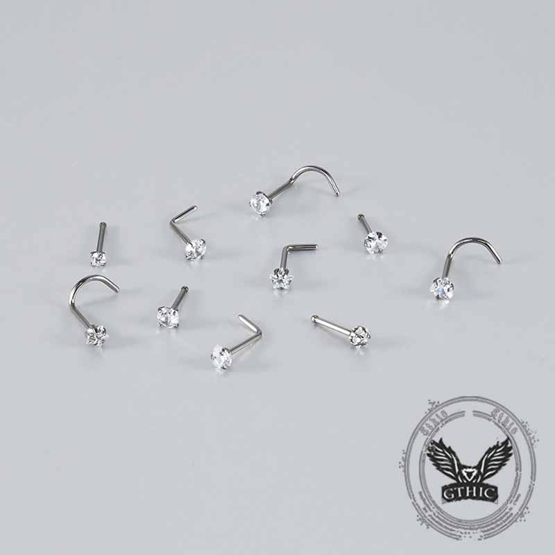 Simple Zircon Inlaid G23 Titanium Nose Stud 03 | Gthic.com