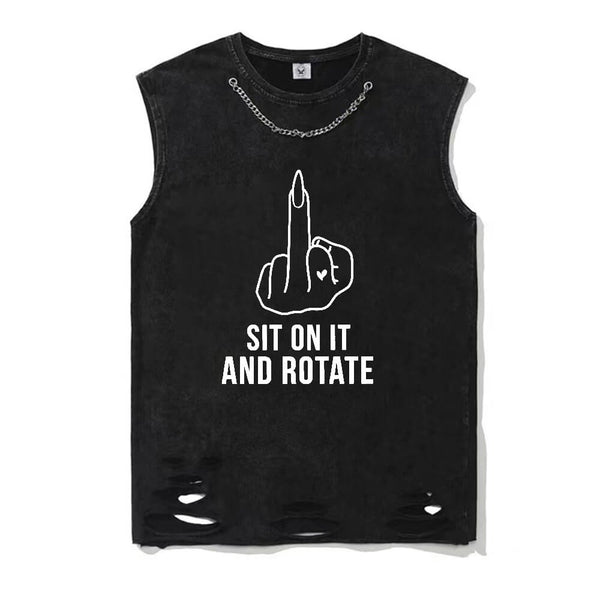 Sit On It And Rotate Vintage Washed T-shirt Vest Top | Gthic.com