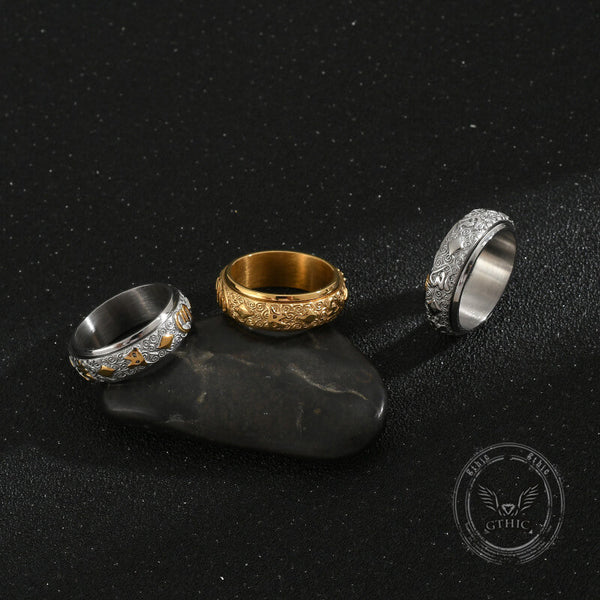 Six-Character Mantra Stainless Steel Spinner Ring 01 | Gthic.com