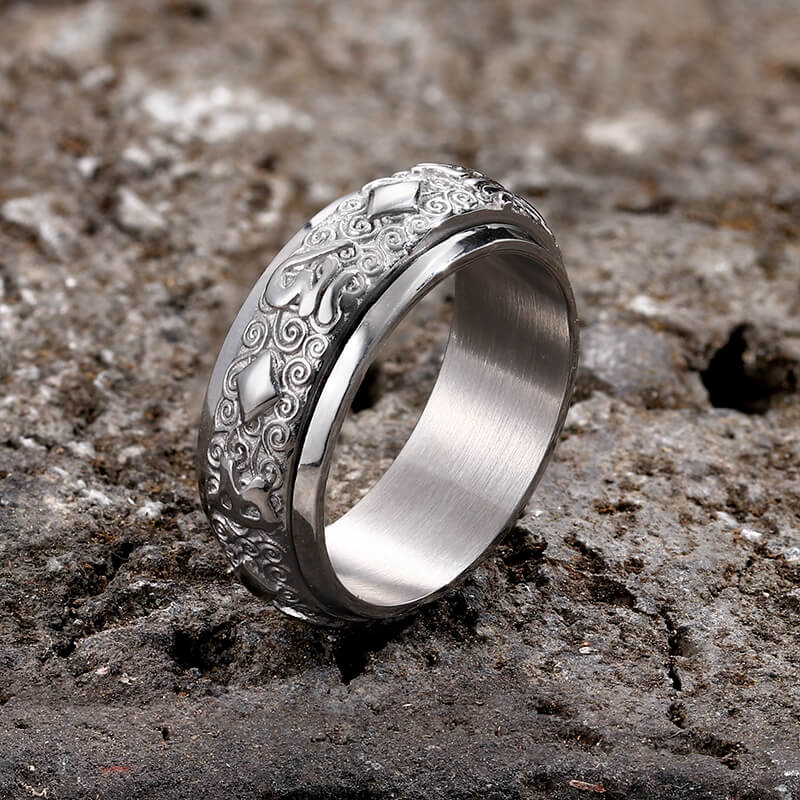 Six-Character Mantra Stainless Steel Spinner Ring | Gthic.com