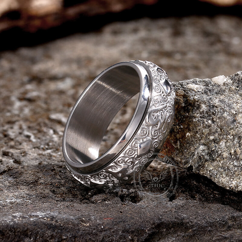 Six-Character Mantra Stainless Steel Spinner Ring