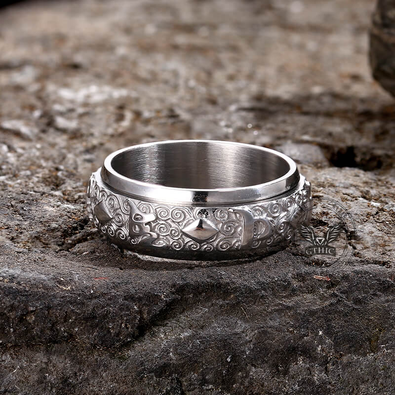 Six-Character Mantra Stainless Steel Spinner Ring