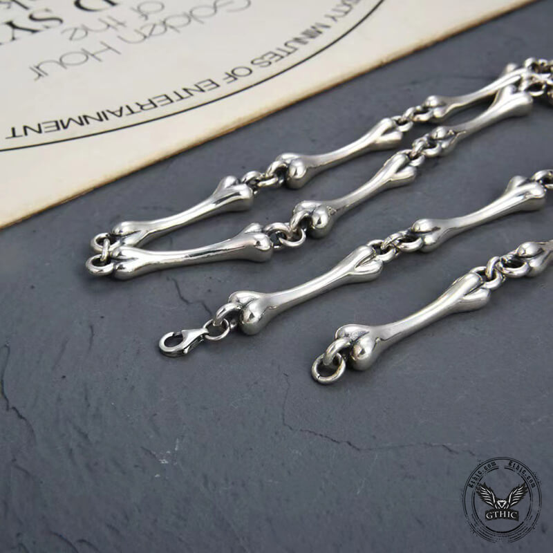 Skeleton Bone Link Chain Sterling Silver Necklace