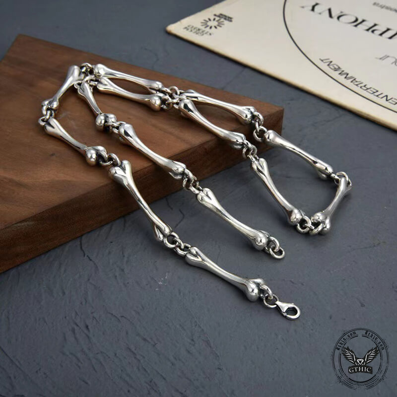 Skeleton Bone Link Chain Sterling Silver Necklace | Gthic.com