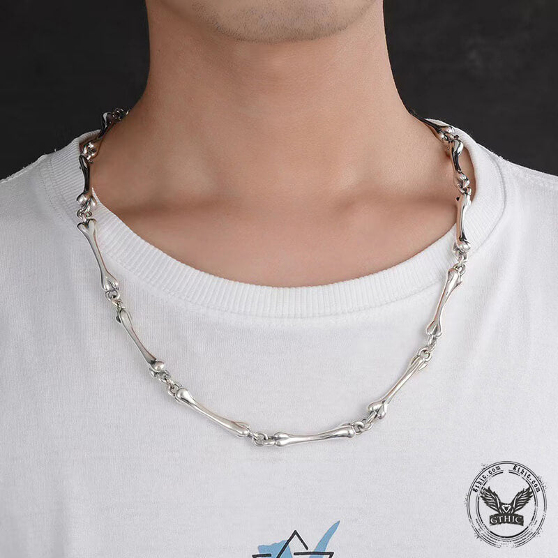 Skeleton Bone Link Chain Sterling Silver Necklace | Gthic.com