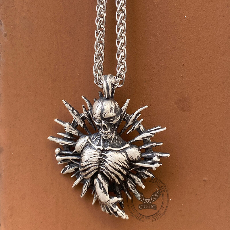 Skeleton Bones Sterling Silver Skull Pendant | Gthic.com