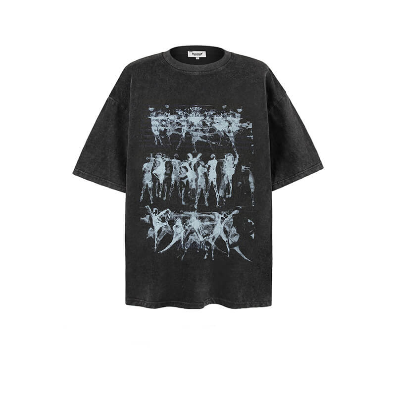 Skeleton Hands Grotesque Print Washed Cotton T-shirt