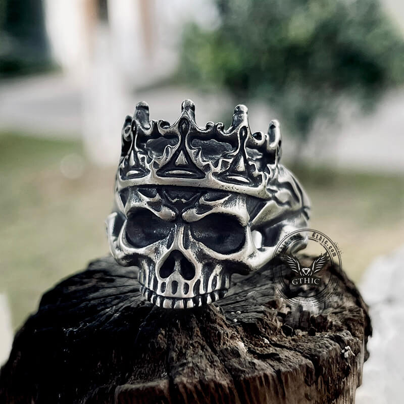 Skrloton Rings Skeleton King With Crown Sterling Silver Skull Ring – GTHIC