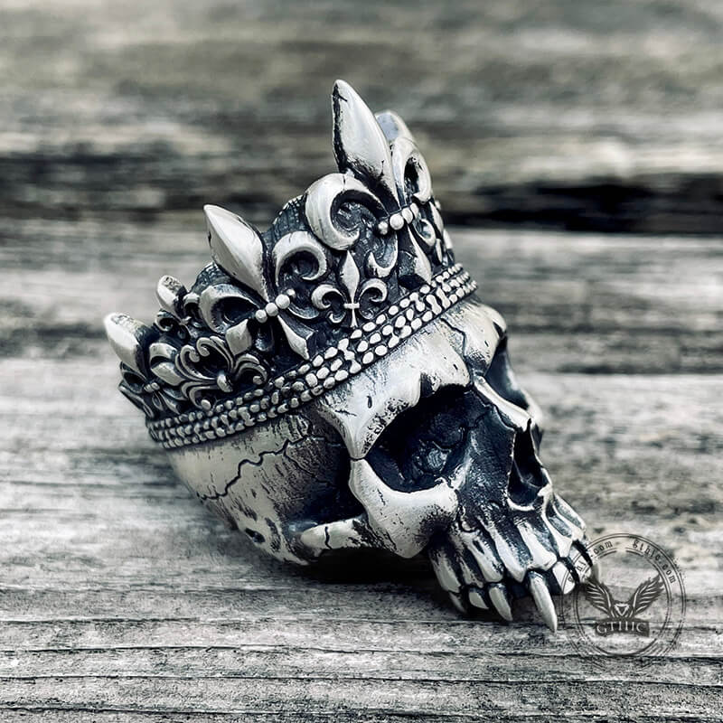 Skelett-Königskrone-Totenkopf-Ring aus Sterlingsilber