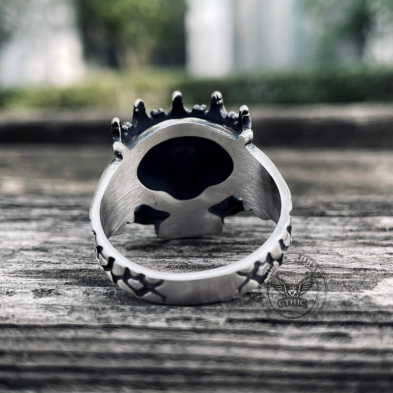 Skeletkoning met kroon Sterling zilveren schedelring