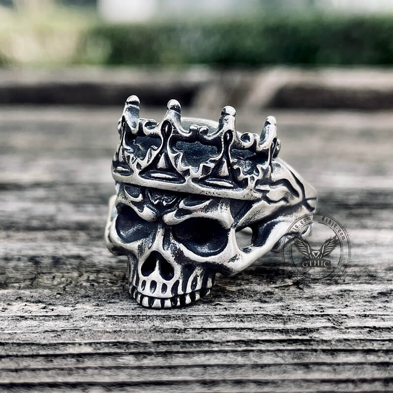 Skrloton Rings Skeleton King With Crown Sterling Silver Skull Ring – GTHIC